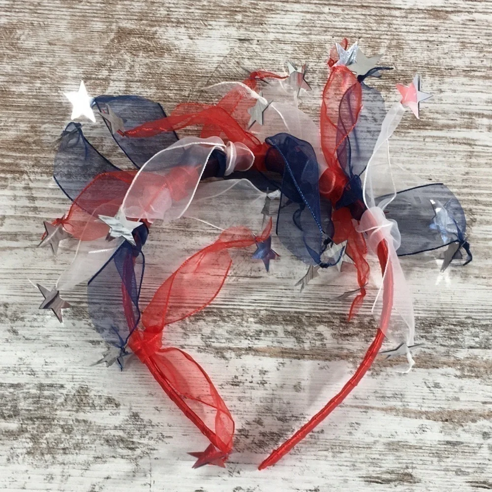 Patriotic Red White Blue Ribbon Hair Bow Headband